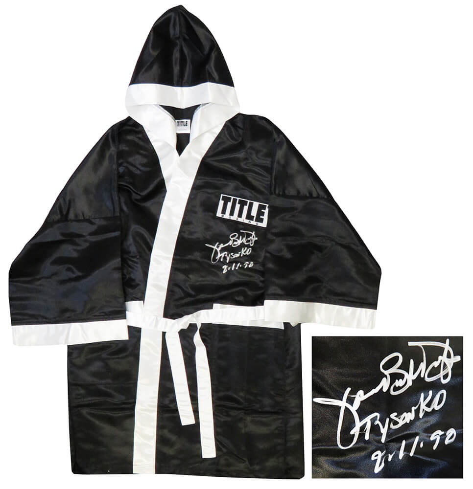 Picture of Schwartz Sports Memorabilia DOUROB501 James Buster Douglas Signed Title Black Boxing Robe with Tyson KO 2-11-90
