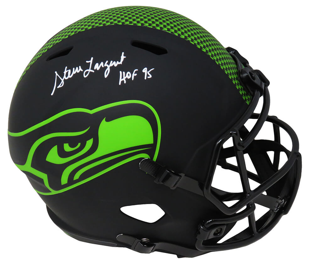 Picture of Schwartz Sports Memorabilia LARREP308 Steve Largent Signed Seattle Seahawks Eclipse Riddell Full Size Speed Replica Helmet with HOF95&#44; Black Matte