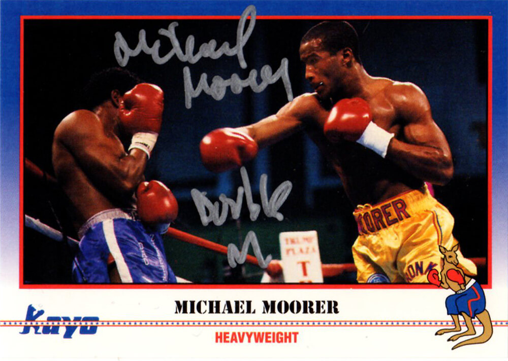 MOOCAR506 Michael Moorer Signed 1991 Kayo Boxing No.207 Trading Card with Double M