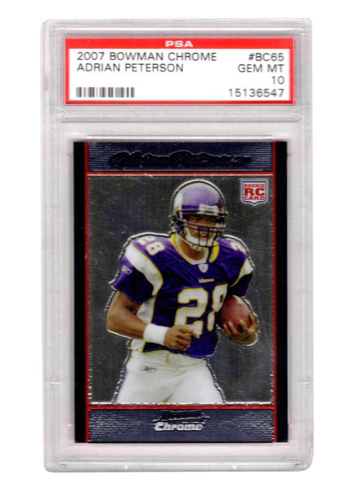 PS3AP07B1 NFL Minnesota Vikings Adrian Peterson 2007 Bowman Chrome No. BC65 RC Rookie Card - PSA 10 GEM Mint