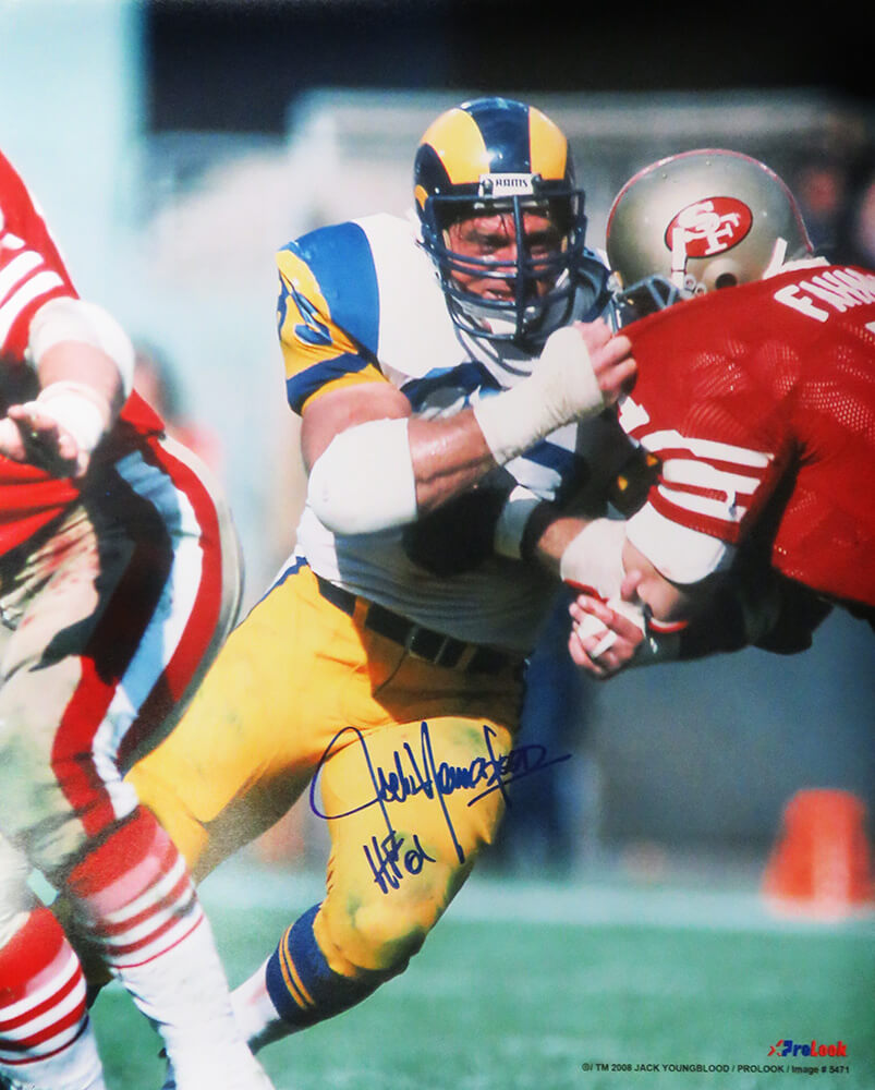 YOU16P302 NFL Jack Youngblood Signed Los Angeles Rams vs 49ers Action 16x20 Photo with HF 01