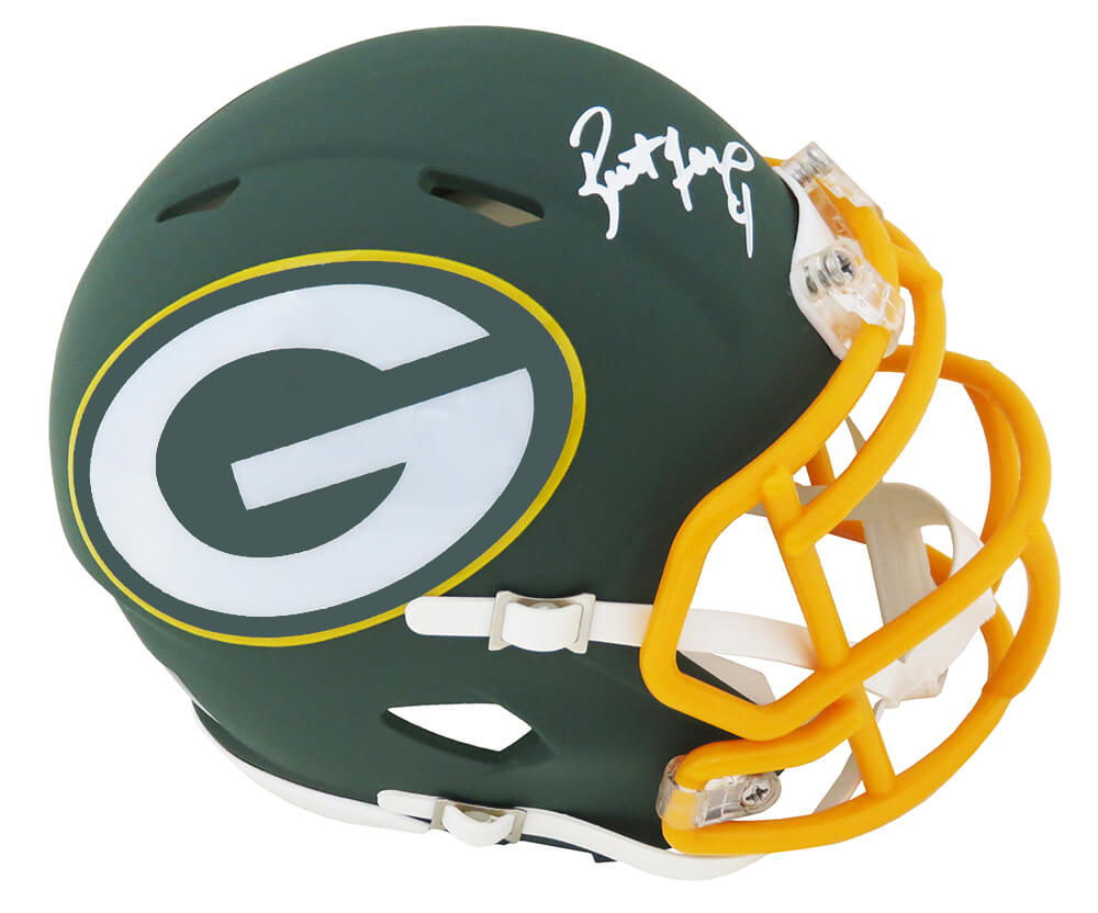 Picture of Schwartz Sports Memorabilia FAVMIN308 Brett Favre Signed Green Bay Packers AMP Alternate Series Riddell Speed Mini Helmet