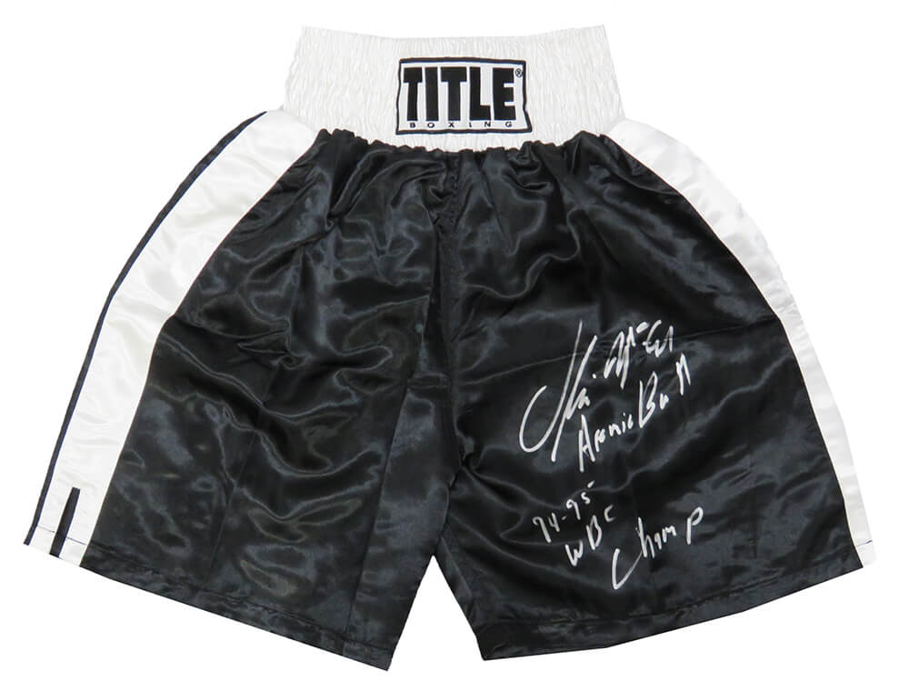 Oliver McCall Signed Title Black with White Trim Boxing Trunks with Atomic Bull 1994-1995 WBC Champ