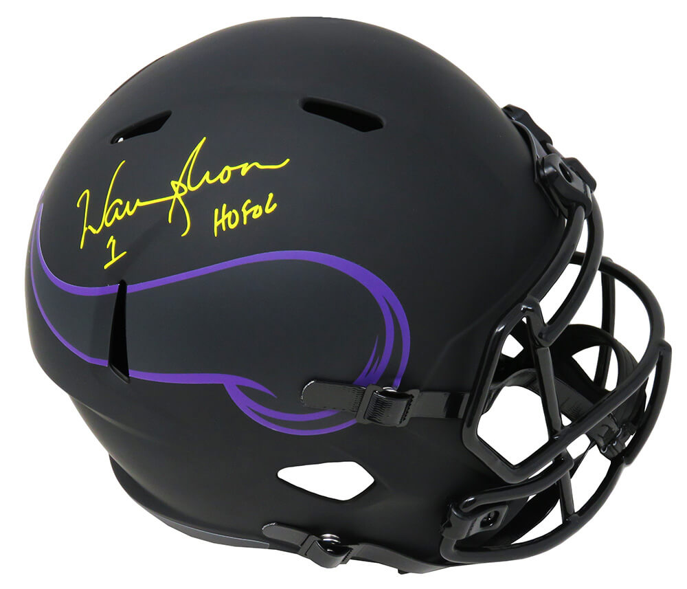 Picture of Schwartz Sports Memorabilia MOOREP302 Warren Moon Signed Minnesota Vikings Eclipse Black Matte Riddell Full Size Speed Replica Helmet with HOF 2006