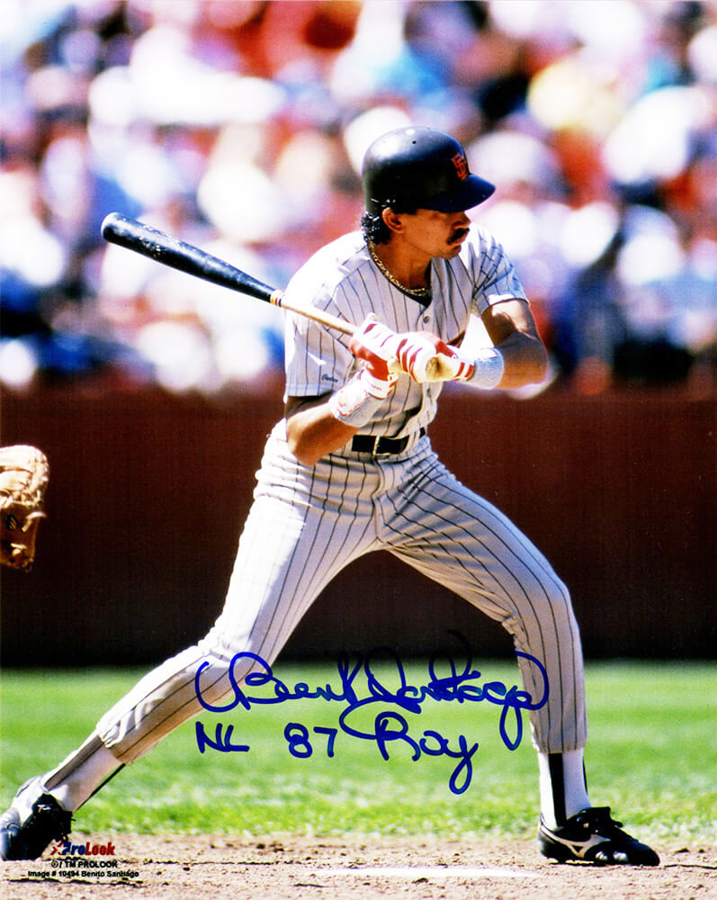 SAN08P130 Benito Santiago Signed San Diego Padres Action 8 x 10 in. Photo with 87 NL ROY -  Schwartz Sports Memorabilia