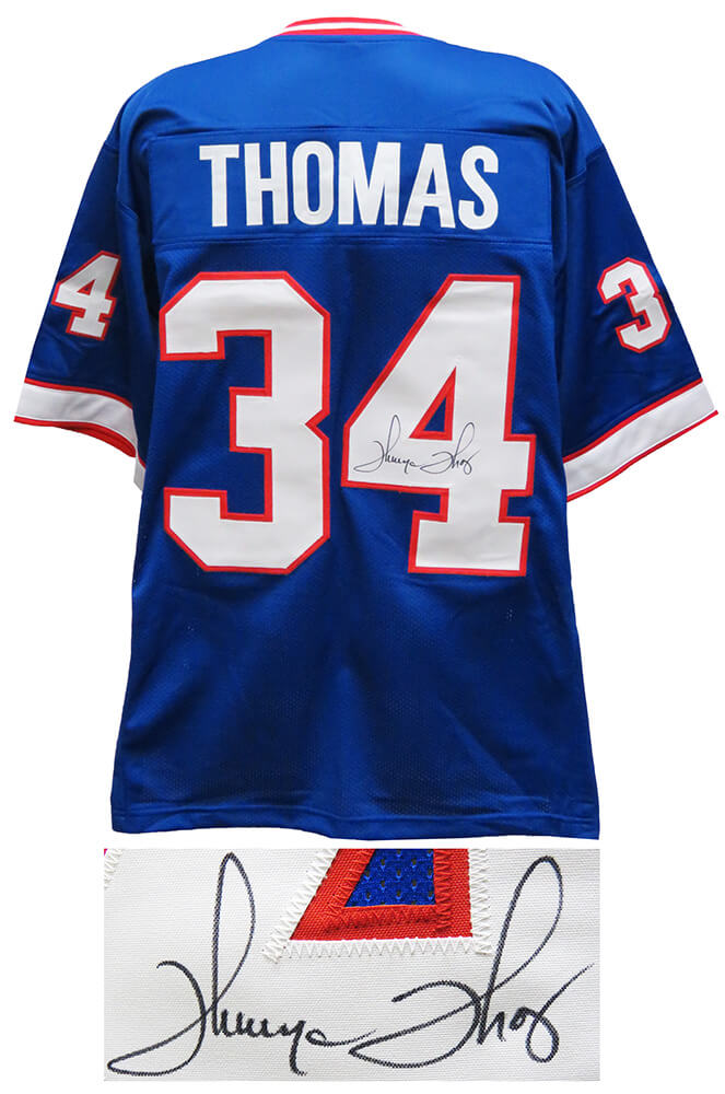 THOJRY312 Thurman Thomas Signed Blue TB Custom Football Jersey