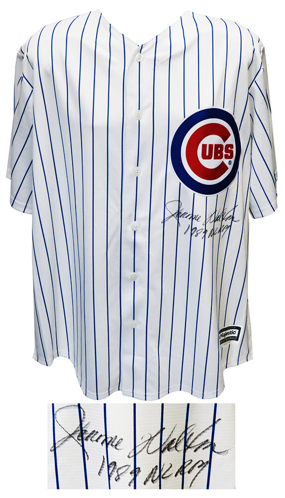 WALJRY100 Jerome Walton Signed Chicago Cubs Majestic White Pinstripe Replica Baseball Jersey with 1989 NL ROY