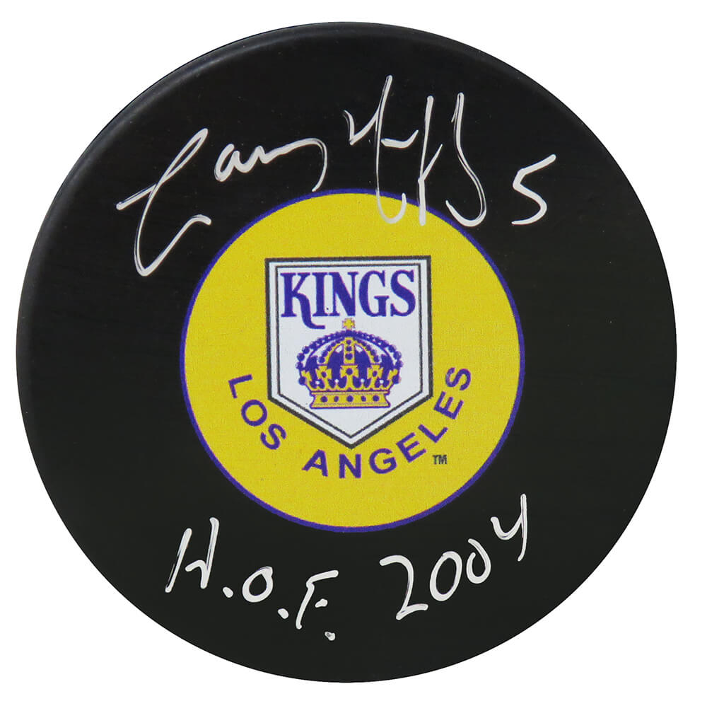 Picture of Schwartz Sports Memorabilia MURPUC402 Larry Murphy Signed Los Angeles Kings Throwback Logo Hockey Puck with HOF 2004