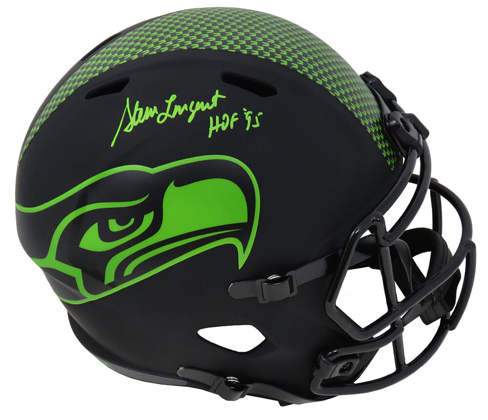 LARREP310 Steve Largent Signed Seattle Seahawks Eclipse Riddell Full Size Speed Replica Helmet with HOF 95