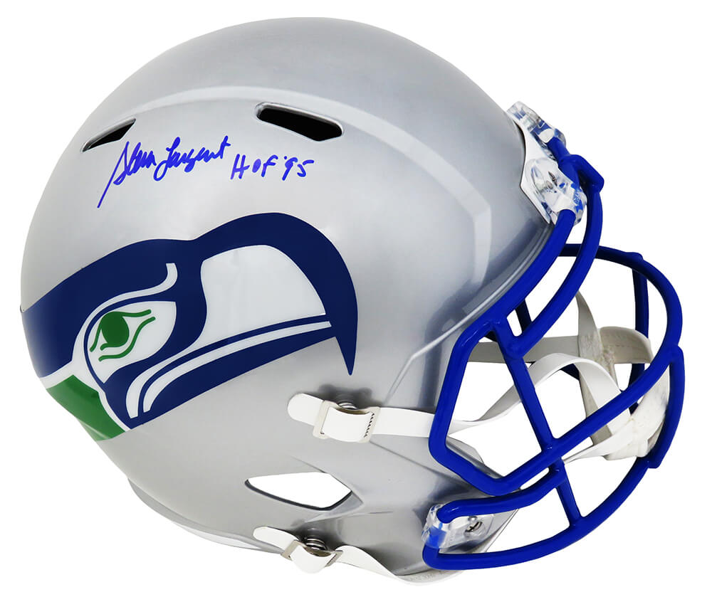 LARREP312 Steve Largent Signed Seattle Seahawks Throwback Riddell Full Size Speed Replica Helmet with HOF95
