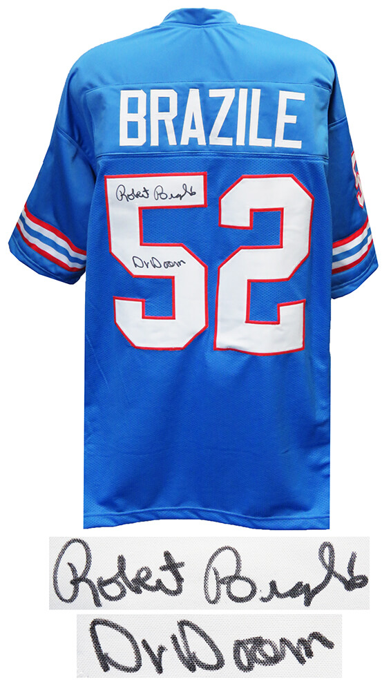 BRAJRY321 Robert Brazile Signed Blue Throwback Custom Football Jersey with Dr. Doom