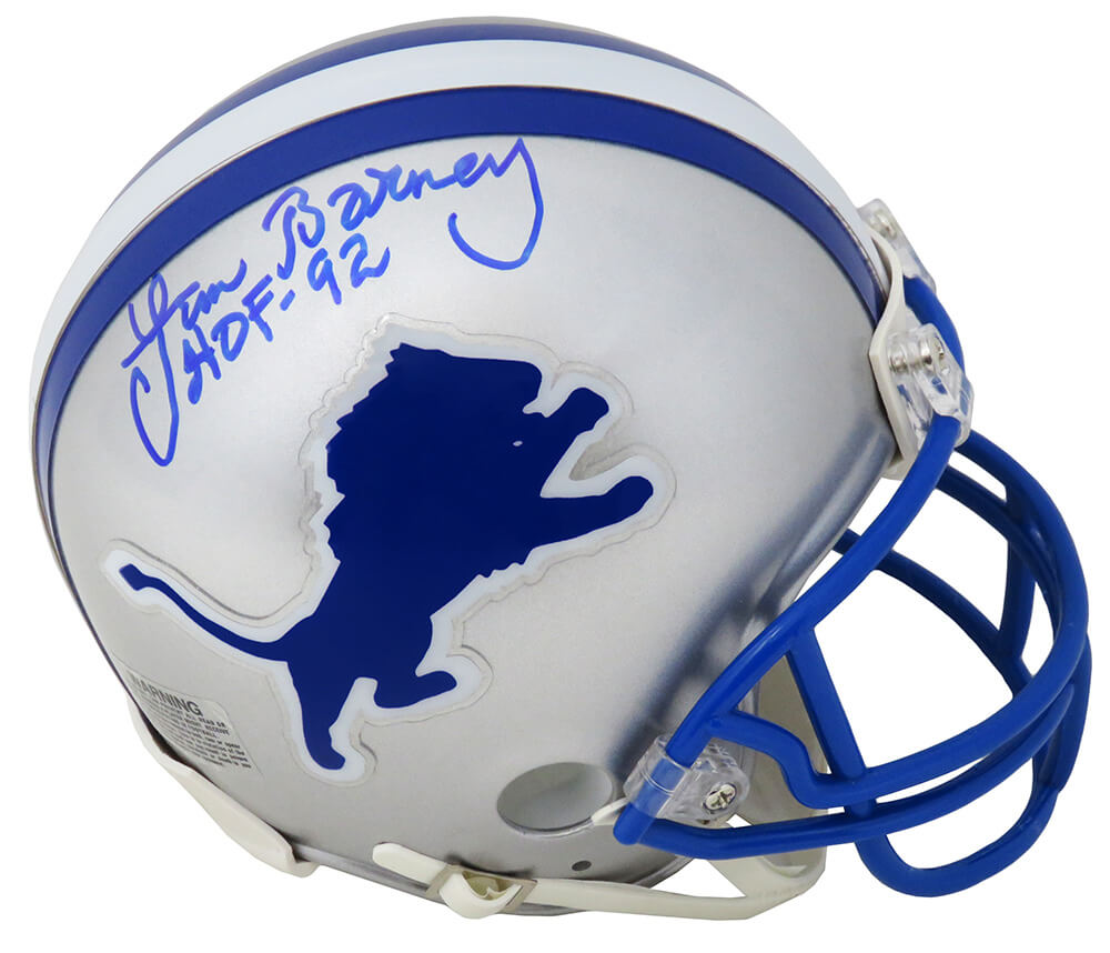 Picture of Schwartz Sports Memorabilia BARMIN302 Lem Barney Signed Lions Throwback Riddell Mini Helmet with HOF 92 Inscriptions