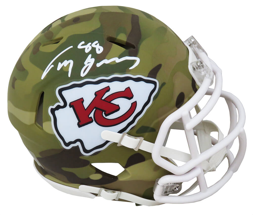 Picture of Schwartz Sports Memorabilia GONMIN302 Tony Gonzalez Signed Kansas City Chiefs Camo Riddell Speed Mini Helmet