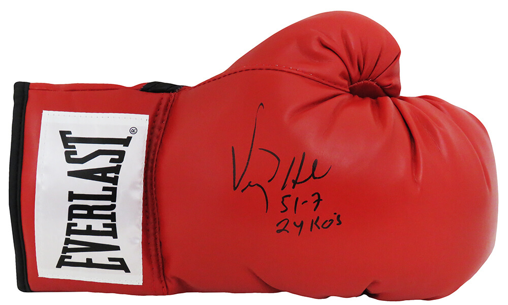 Picture of Schwartz Sports Memorabilia HILGLV502 Virgil Hill Signed Everlast Red Boxing Glove with 51-7 & 24 KOs Inscription