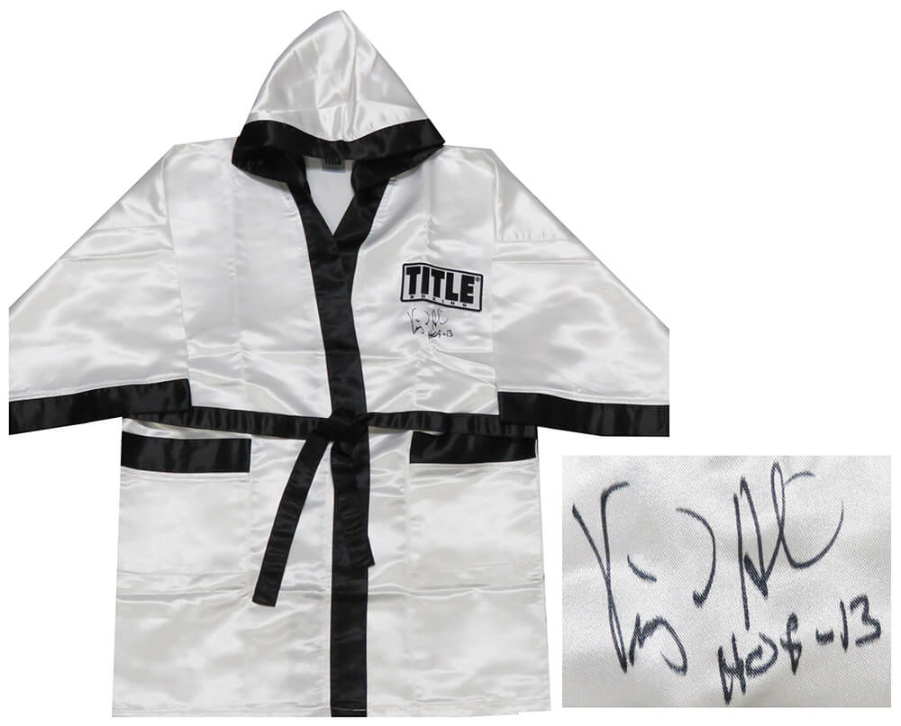 HILROB500 Virgil Hill Signed Title White Full Length Boxing Robe with HOF13