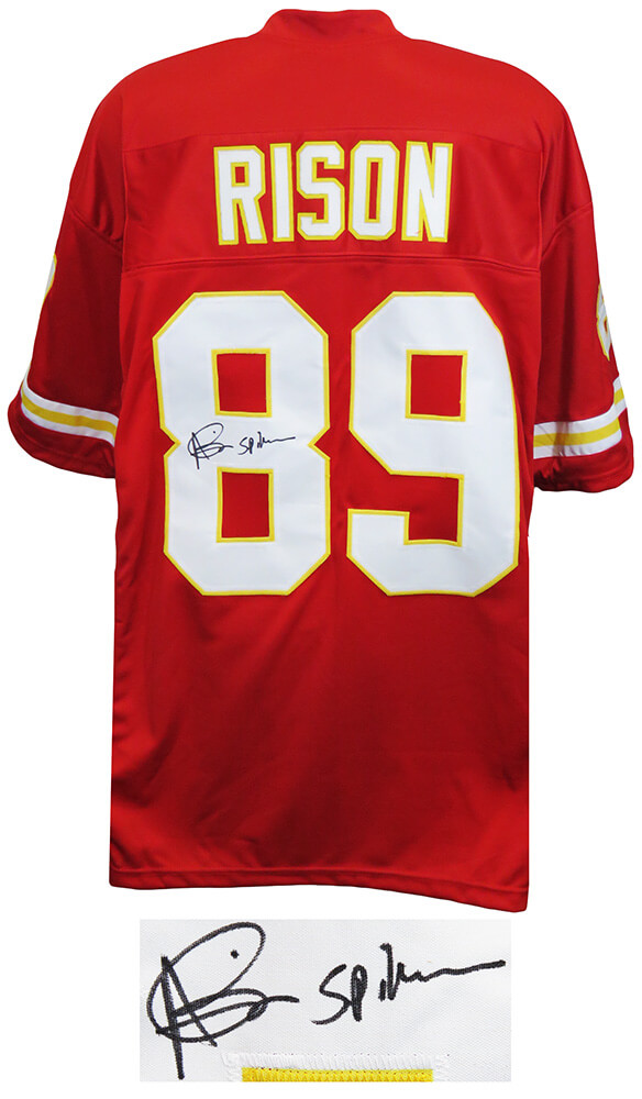 RISJRY318 Andre Rison Signed Custom Jersey with Spiderman Inscription, Red