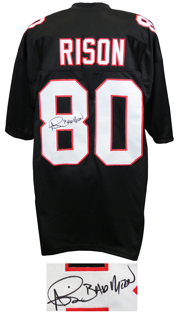 RISJRY319 Andre Rison Signed T&B Custom Jersey with Bad Moon Inscription, Black