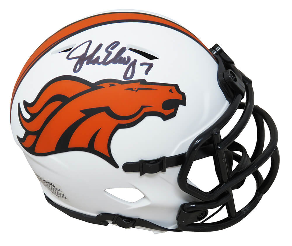 ELWMIN303 John Elway Signed Denver Broncos Lunar Eclipse White Matte Riddell Speed Mini Helmet