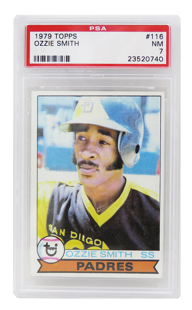 PS1OS79TA Ozzie Smith Signed San Diego Padres 1979 Topps Baseball RC Rookie Card - No. 116 for PSA 7 NM A