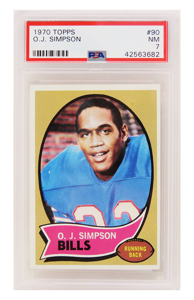 PS3OS70T5 O.J. Simpson Signed Buffalo Bills 1970 Topps Football RC Rookie Card - No. 90 for PSA 7 NM T5 -  Schwartz Sports Memorabilia