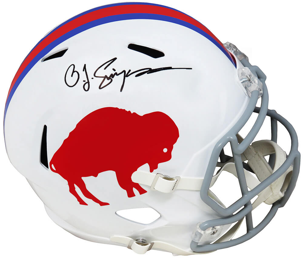 SIMREP318 O.J. Simpson Signed Buffalo Bills Throwback White Riddell Full Size Speed Replica Helmet