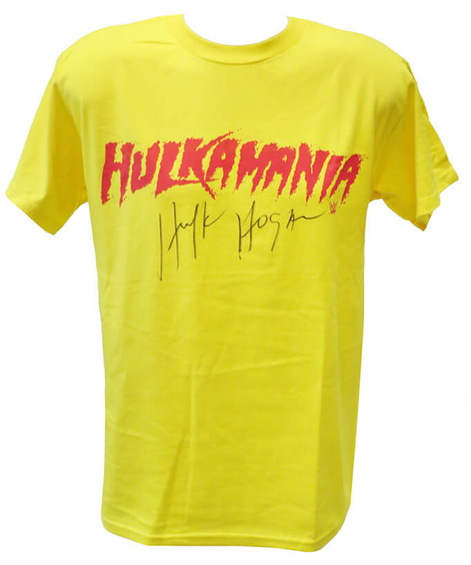 HOGJRY502 Hulk Hogan Signed Hulkamania WWE T-Shirt, Yellow