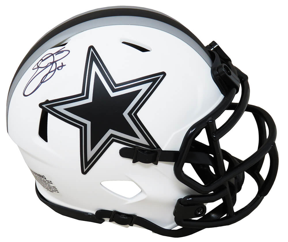 SMIMIN304 Emmitt Smith Signed Dallas Cowboys Lunar Eclipse Riddell Speed Mini Helmet, White Matte