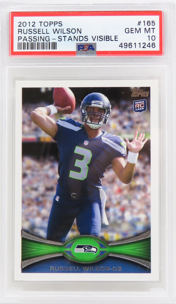 PS3RW12T1 NFL Seattle Seahawks Russell Wilson 2012 Topps Passing - Stands Visible RC Rookie Card No. 165 - PSA 10 GM Mint