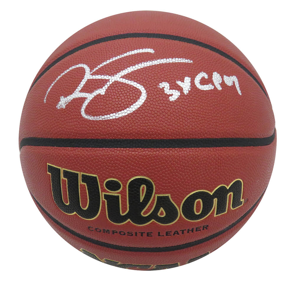 SAMBSK206 Ralph Sampson Signed Wilson NCAA Basketball with 3x CPOY
