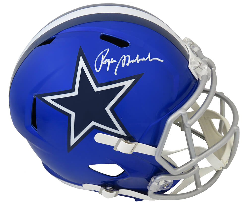 STAREP317 Roger Staubach Signed Dallas Cowboys FLASH Riddell Full Size Speed Replica Helmet