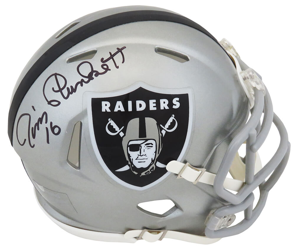 PLUMIN312 Jim Plunkett Signed Oakland Raiders Flash Riddell Speed Mini Helmet
