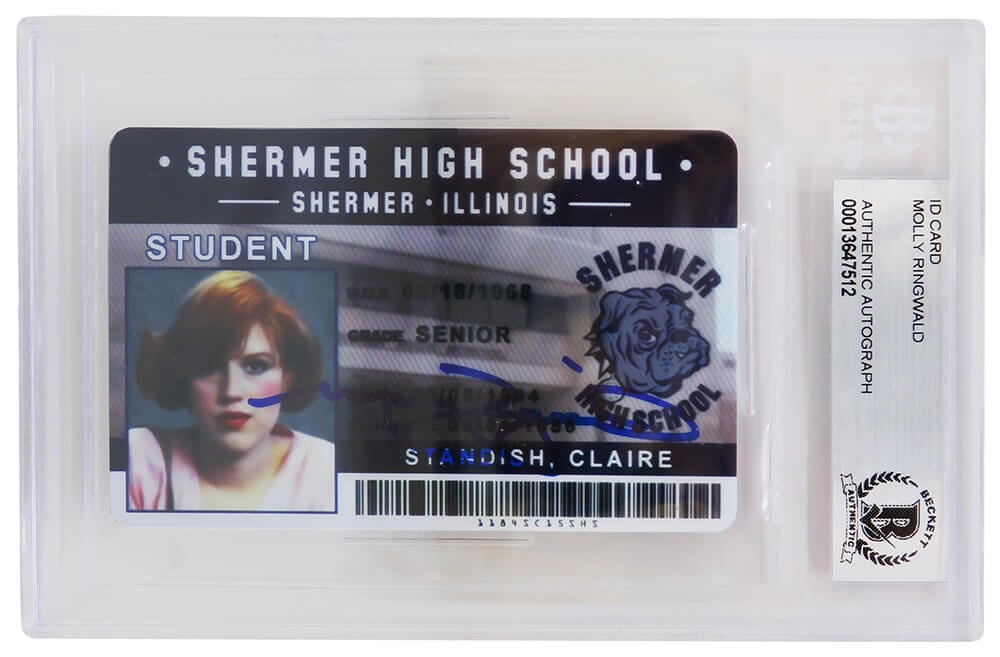 Picture of Schwartz Sports Memorabilia RINCAR502 Molly Ringwald Signed The Breakfast Club Shermer High School ID Card, Beckett Encapsulated