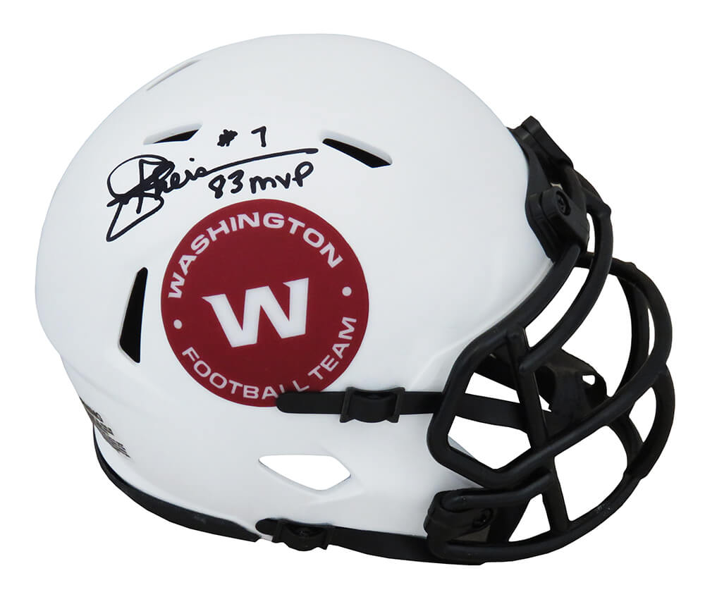 Picture of Schwartz Sports Memorabilia THEMIN308 NFL Joe Theismann Signed Washington Football Team Lunar Eclipse White Matte Riddell Speed Mini Helmet with 83 MVP
