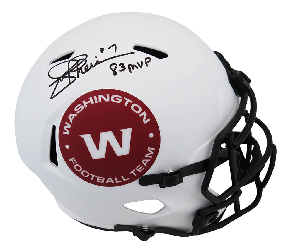 THEREP305 Joe Theismann Signed Washington Football Team Lunar Eclipse Matte Riddell Full Size Speed Replica Helmet, White - 83 MVP Inscription