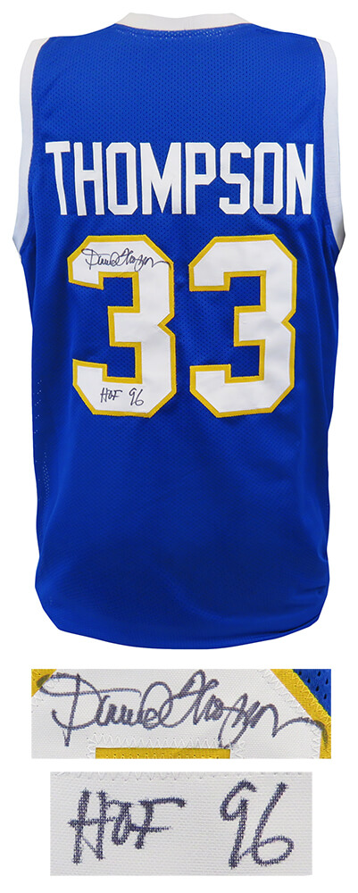 THOJRY220 David Thompson Signed Throwback Basketball Jersey, Blue - HOF96 Inscription