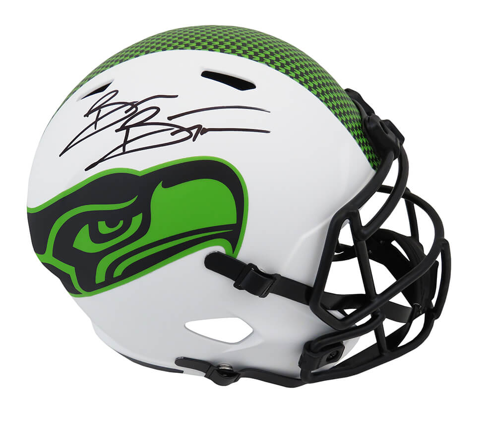Picture of Schwartz Sports Memorabilia BOSREP313 Brian Bosworth Signed Seattle Seahawks Lunar Eclipse Matte Riddell Full Size Speed Replica Helmet&#44; White