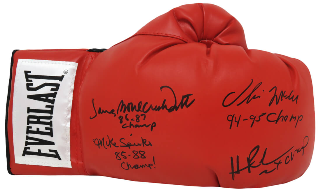 Picture of Schwartz Sports Memorabilia BOXGLV506 4 Former Boxing Heavyweight Champions Multi Signed Everlast Red Right Hand Boxing Glove