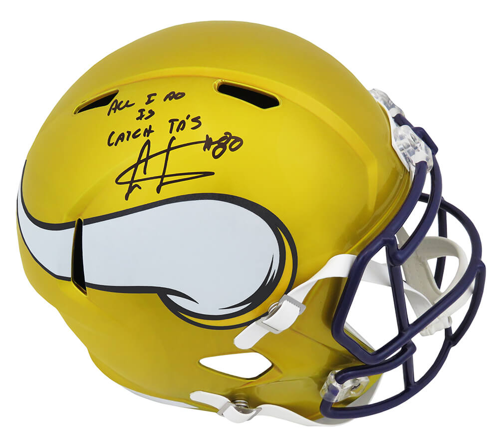 Picture of Schwartz Sports Memorabilia CARREP322 Cris Carter Signed Minnesota Vikings Flash Riddell Full Size Speed Replica Helmet&#44; All I Do Is Catch TDs Inscription
