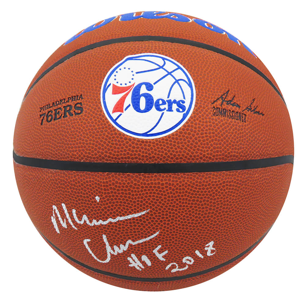 CHEBSK202 Maurice Cheeks Signed Wilson Philadelphia 76ers Logo NBA Basketball, HOF18 Inscription -  Schwartz Sports Memorabilia