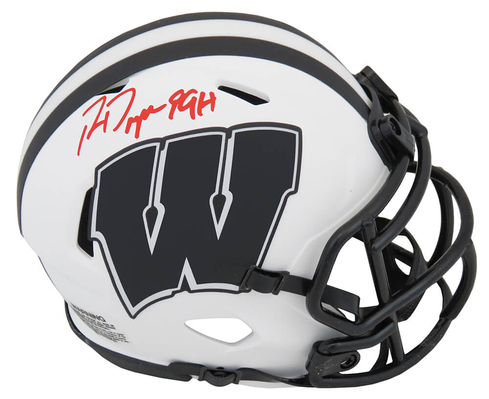 Picture of Schwartz Sports Memorabilia DAYMIN309 Ron Dayne Signed Wisconsin Badgers Lunar Eclipse Matte Riddell Speed Mini Helmet&#44; White - 99H Inscription