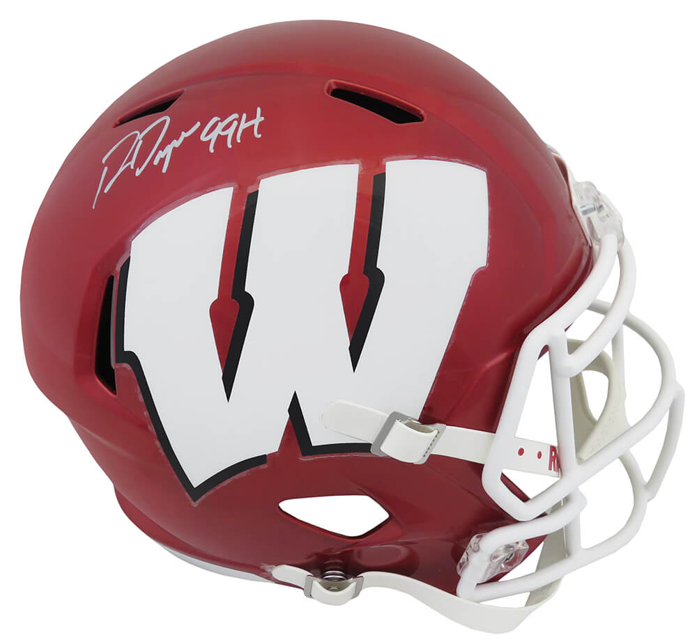 DAYREP306 Ron Dayne Signed Wisconsin Badgers Flash Riddell Full Size Speed Replica Helmet, 99H Inscription