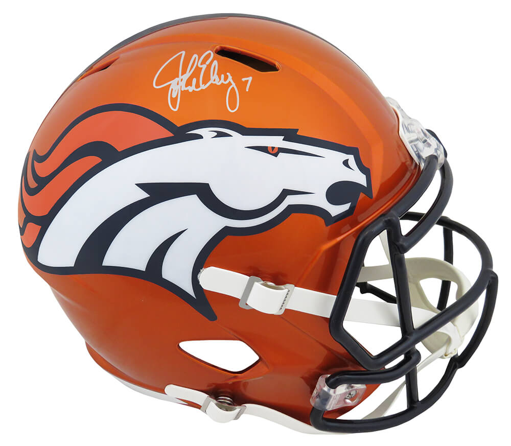 Picture of Schwartz Sports Memorabilia ELWREP308 John Elway Signed Denver Broncos Flash Riddell Full Size Speed Replica Helmet