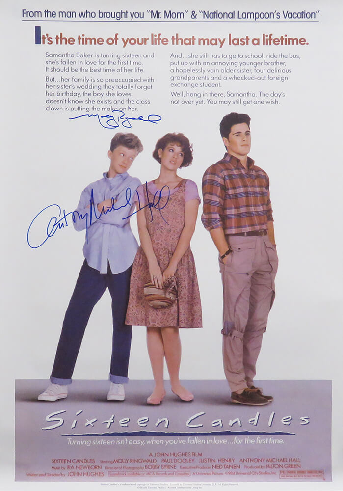 HALPST511 24 x 36 in. Anthony Michael Hall & Molly Ringwald Dual Signed Sixteen Candles Full Size Movie Poster -  Schwartz Sports Memorabilia
