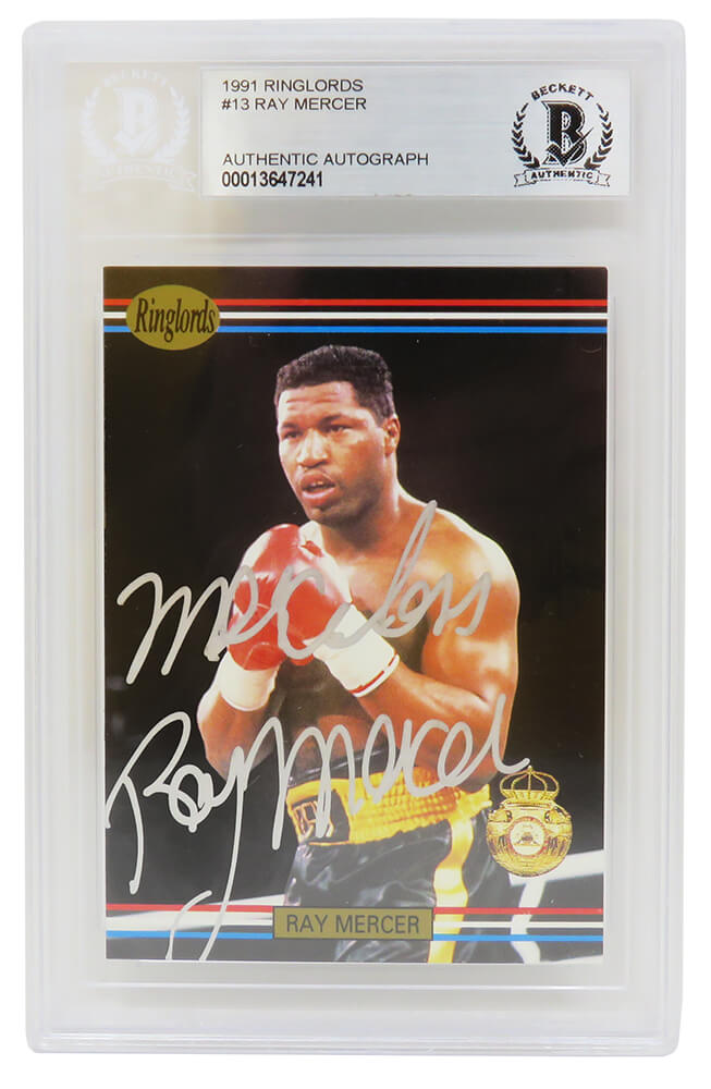 Picture of Schwartz Sports Memorabilia MERCAR509 Ray Mercer Signed 1991 Ringlords Boxing Trading Card&#44; Number 13 - Merciless - Beckett Encapsulated