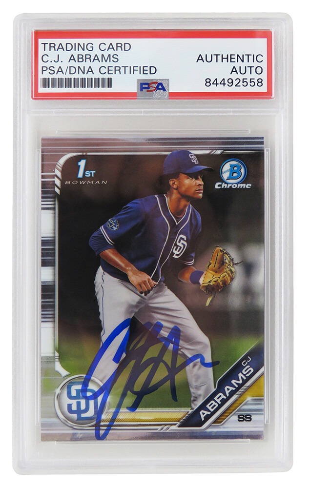 ABRCAR110 MLB C.J. Abrams Signed San Diego Padres 2019 1st Bowman Chrome Baseball Rookie Card No.BDC-85 - PSA & DNA Encapsulated