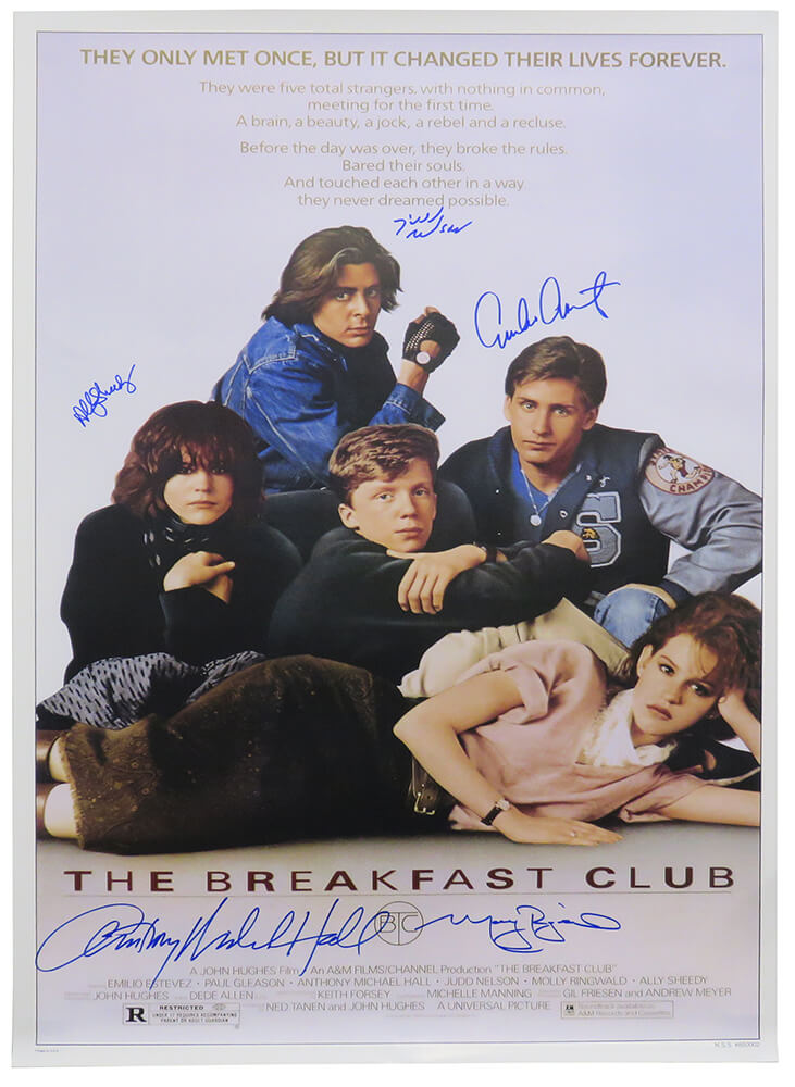 Picture of Schwartz Sports Memorabilia BREPST507 The Breakfast Club Cast Signed the Breakfast Club 27 x 40 in. Full Size Movie Poster - Estevez, Ringwald, Nelson, Hall, Sheedy
