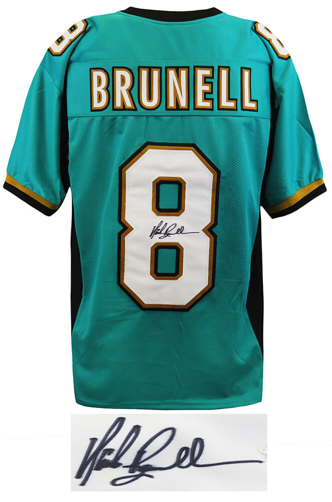 BRUJRY302 NFL Mark Brunell Signed Teal Throwback Custom Football Jersey