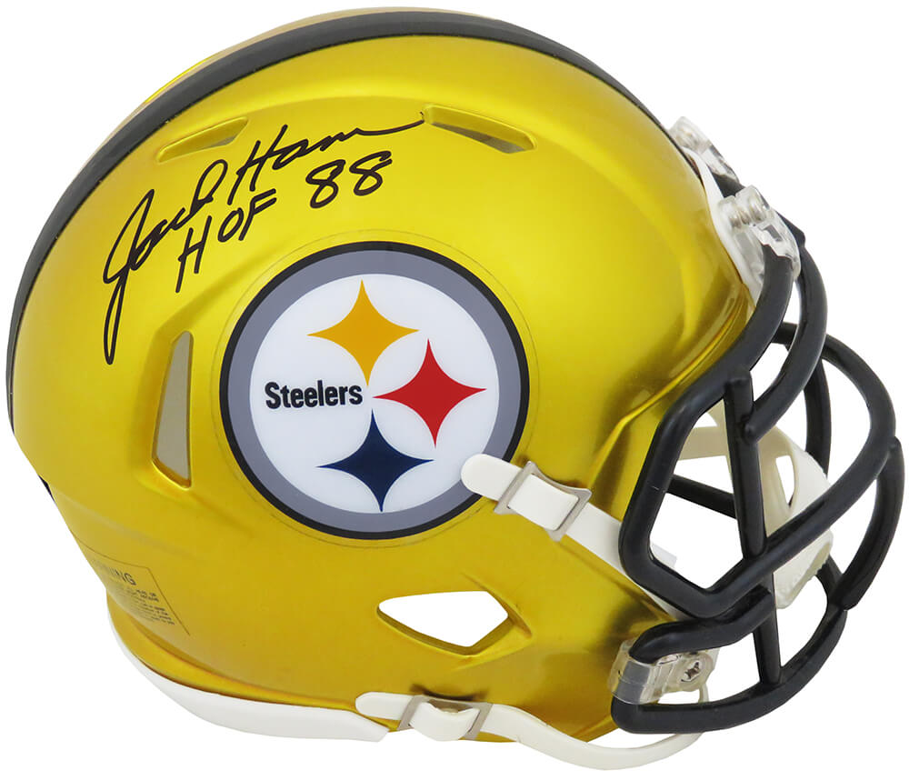 HAMMIN329 NFL Jack Ham Signed Pittsburgh Steelers Flash Riddell Speed Mini Helmet with HOF 88