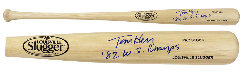 Picture of Schwartz Sports Memorabilia HERBAT110 MLB Tommy Herr Signed Louisville Slugger Pro Stock Blonde Baseball Bat with 82 WS Champs