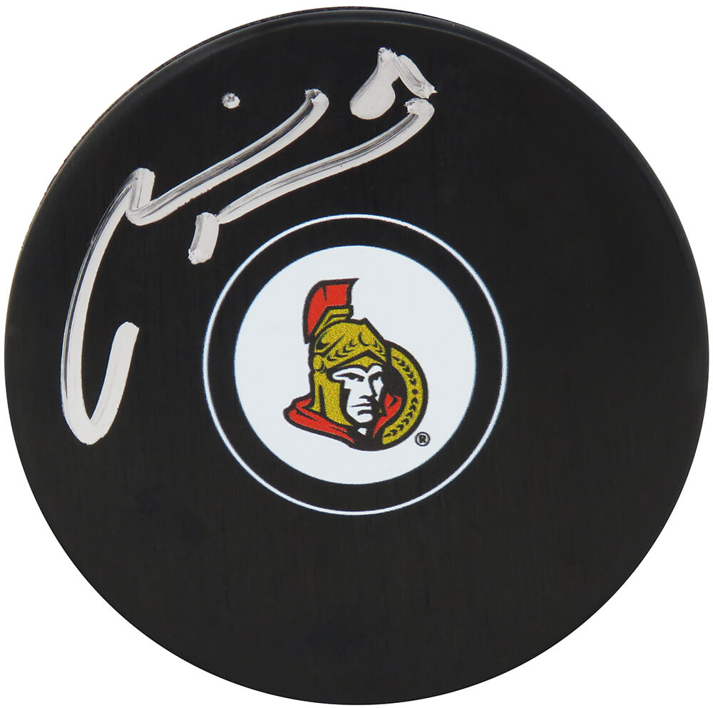 HOSPUC408 NHL Marian Hossa Signed Ottawa Senators Logo Hockey Puck